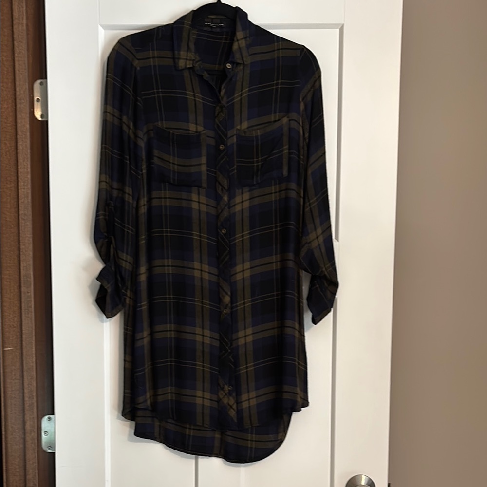 Staccato Navy and Brown Plaid Shirt